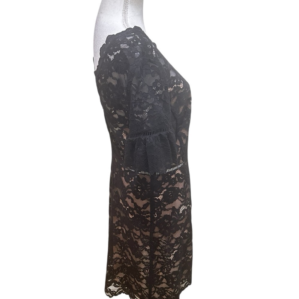 NWT Rebecca Taylor Black Lace Dress v back ruffle short sleeve size 8 - Picture 11 of 16